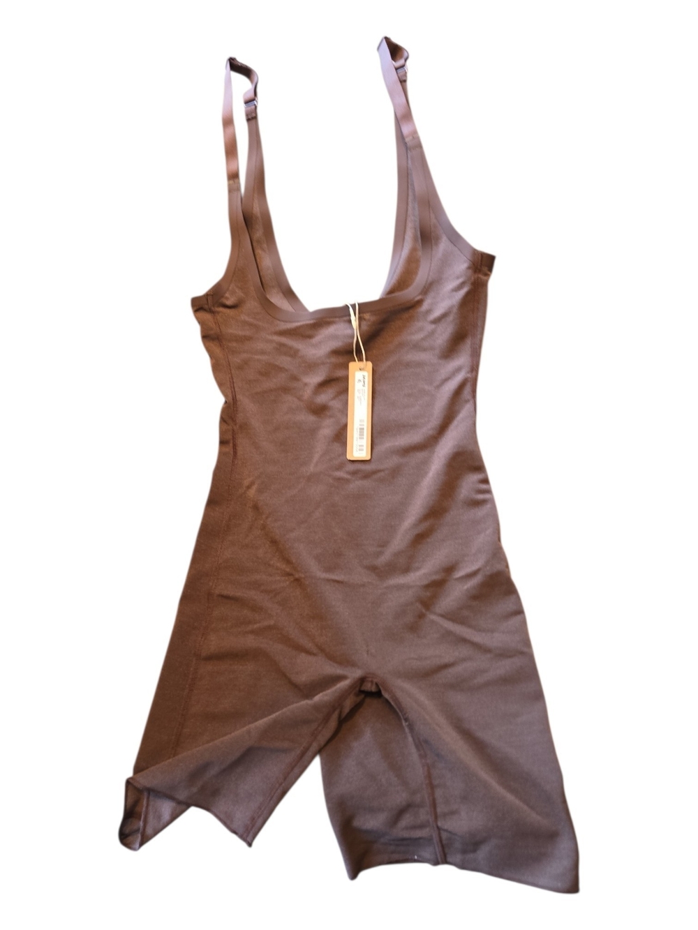 NWT SKIMS Sheer Sculpt Mid Thigh Shortie Bodysuit Adjustable Brown Cocoa XXS